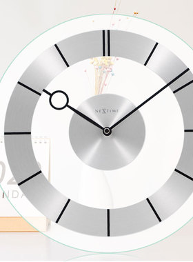 荷兰NeXtime立时天静音玻璃挂钟表创意金属钟面时尚简约无框时钟