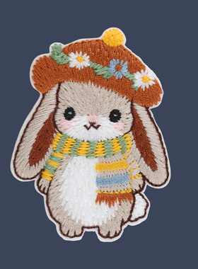 可爱小兔刺绣布贴羽绒服破洞修补贴衣服补丁贴DIY装饰贴自粘贴