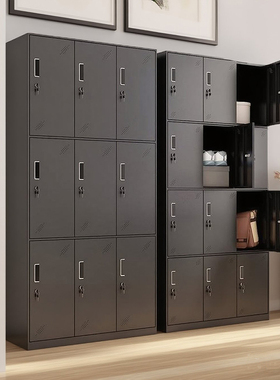 更衣柜黑色员工宿舍铁皮收纳柜带锁加厚收纳柜健身房更衣室换衣柜