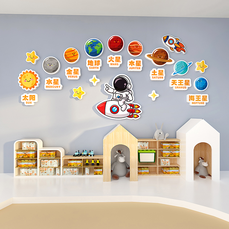 太阳系太空人星球卡通立体壁贴幼儿园文化墙布置环创主题教室装饰