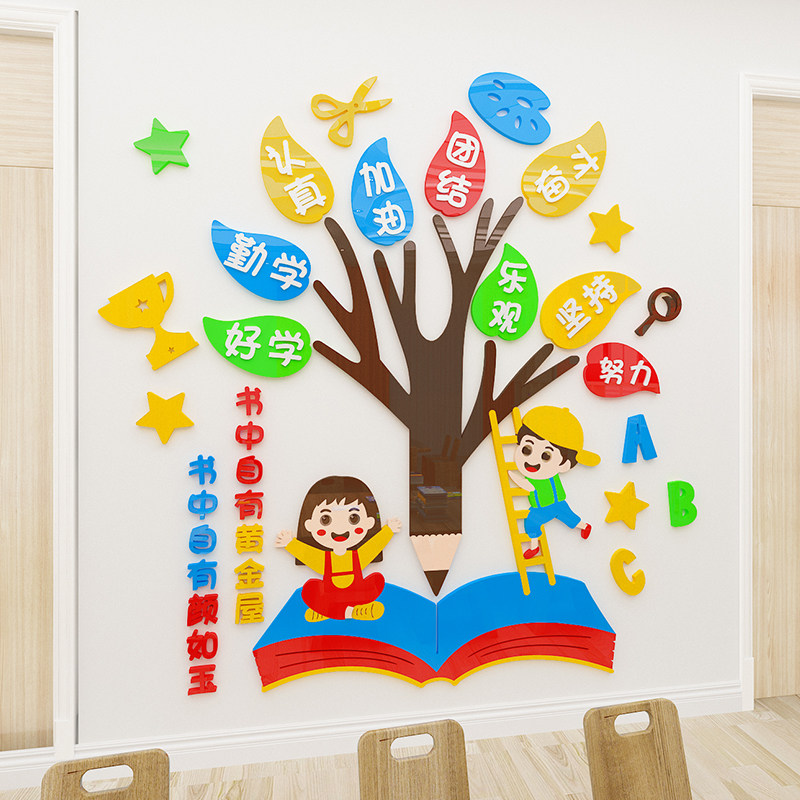 成长树幼儿园小学班级立体墙贴教室布置卡通墙面装饰画自粘亚克力