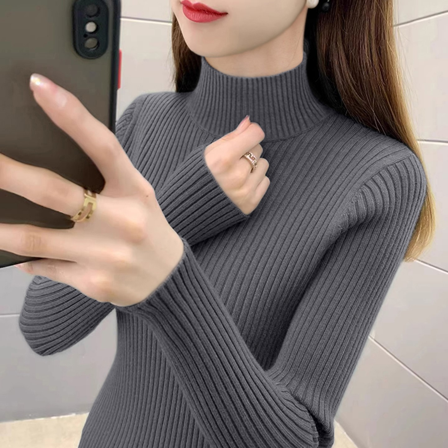 秋冬软糯高领毛衣女配大衣内搭修身加厚保暖针织打底衫1129u