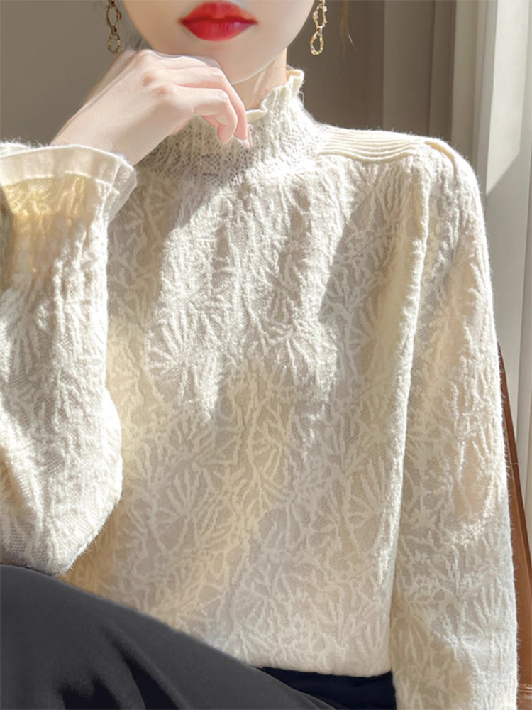 蕾丝木耳边半高领毛衣女秋冬新款时髦洋气软糯长袖显瘦针织打底衫,户外/登山/野营/旅行用品,速干T恤,淘宝优惠券,粉丝福利购,淘宝优惠卷
