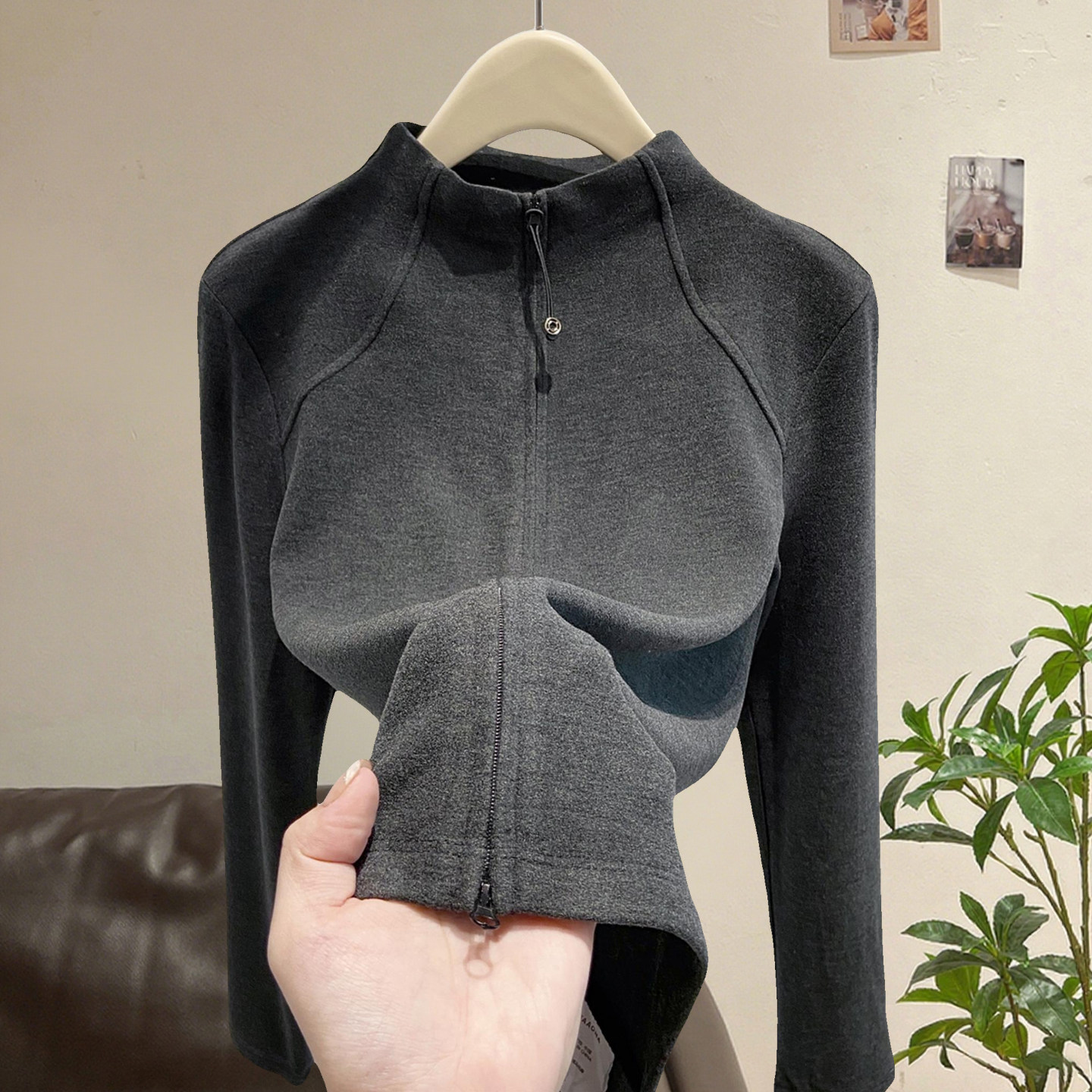 半高领德绒打底衫女2025新款秋冬双拉链开衫外套修身卫衣内搭上衣,女装/女士精品,T恤,淘宝优惠券,粉丝福利购,淘宝优惠卷