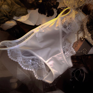 女蕾丝镂空性感低腰纯欲网纱细带三角裤 3条 彷真丝缎面内裤