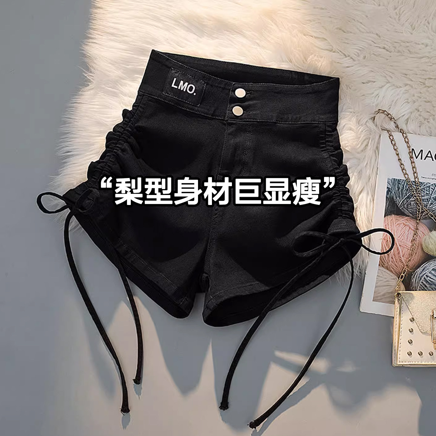 黑色高腰牛仔短裤女春季新款辣妹显腿长潮流a字梨型身材包臀热裤
