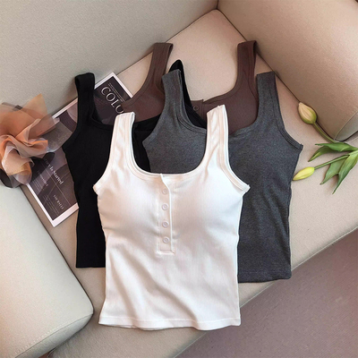 带胸垫白色bm工字背心吊带女免穿文胸无袖亨利衫西装内搭辣妹上衣