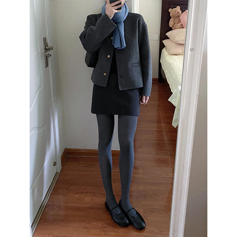 灰色麻花打底裤女外穿冬加绒加厚显瘦竖条纹袜裤踩脚连裤袜1127w