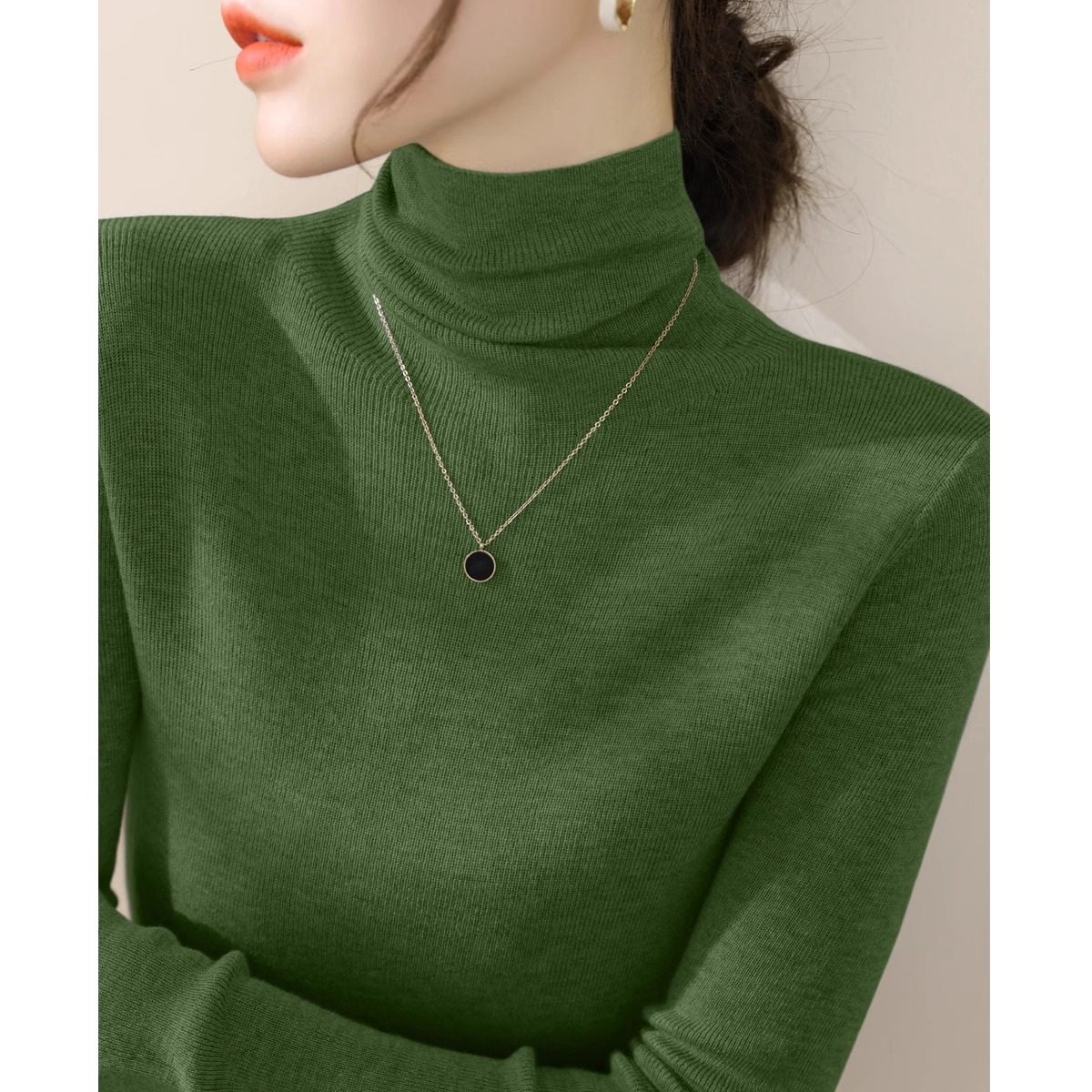 高级感绿色高领打底衫女内搭秋冬羊毛针织衫修身显瘦堆堆领上衣,女装/女士精品,蕾丝衫/雪纺衫,淘宝优惠券,粉丝福利购,淘宝优惠卷