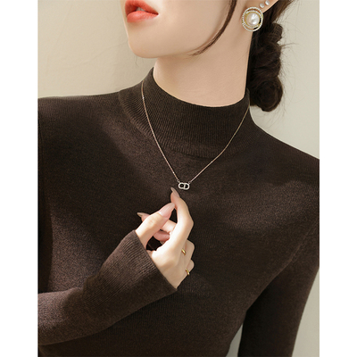 咖色半高领打底衫女紧身弹毛衣洋气大衣内搭针织衫上衣1209w