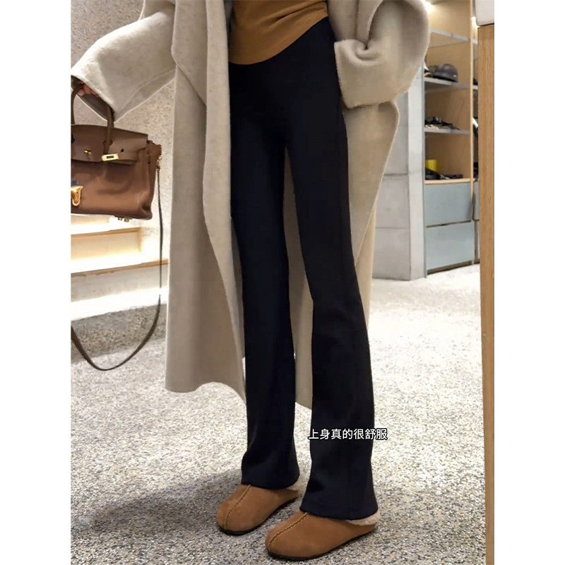 加绒喇叭裤女秋冬新款弹力显瘦马蹄裤加厚高腰黑色微喇加绒西装裤