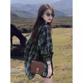 衫 覆古英伦风绿色格子防晒衬衫 配吊带裙子外搭开 新款 防晒 女夏季