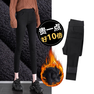 子女冬季 配靴子外穿靴裤 加绒八分裤 小黑裤 高腰小脚裤 黑色小个子裤