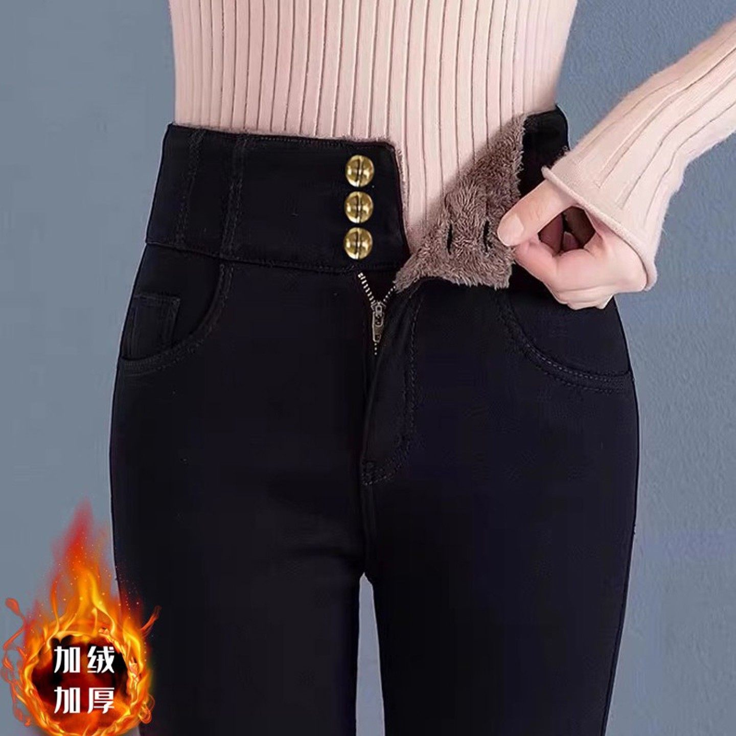 黑色加绒加厚打底裤女秋冬新款配靴子外穿靴裤显瘦防寒紧身小脚裤