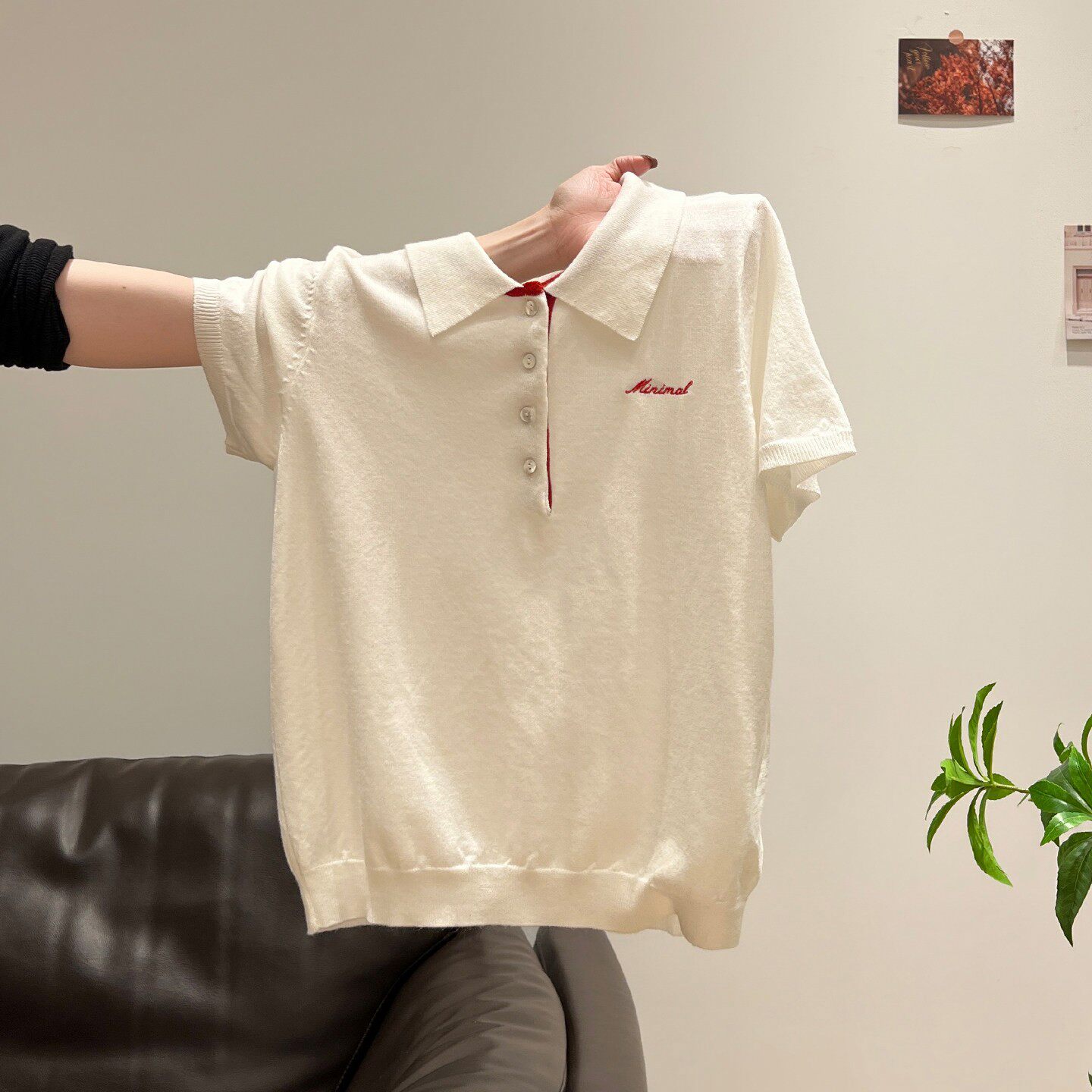 白色韩系POLO领刺绣短袖针织衫女2026夏季高级感宽松显瘦气质上衣
