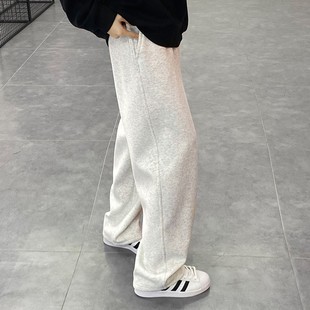 美式休闲裤子男秋冬重磅加厚加绒卫裤男款宽松直筒垂感阔腿保暖裤