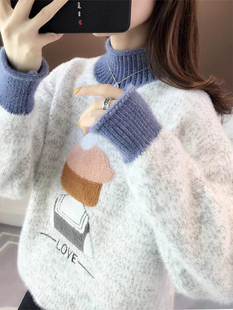 初中学生大童女孩软糯半高领毛衣秋冬新款保暖宽松慵懒针织打底衫