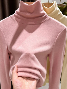 粉色双面德绒高领打底衫女秋冬新款加绒加厚高端磨毛内搭长袖上衣