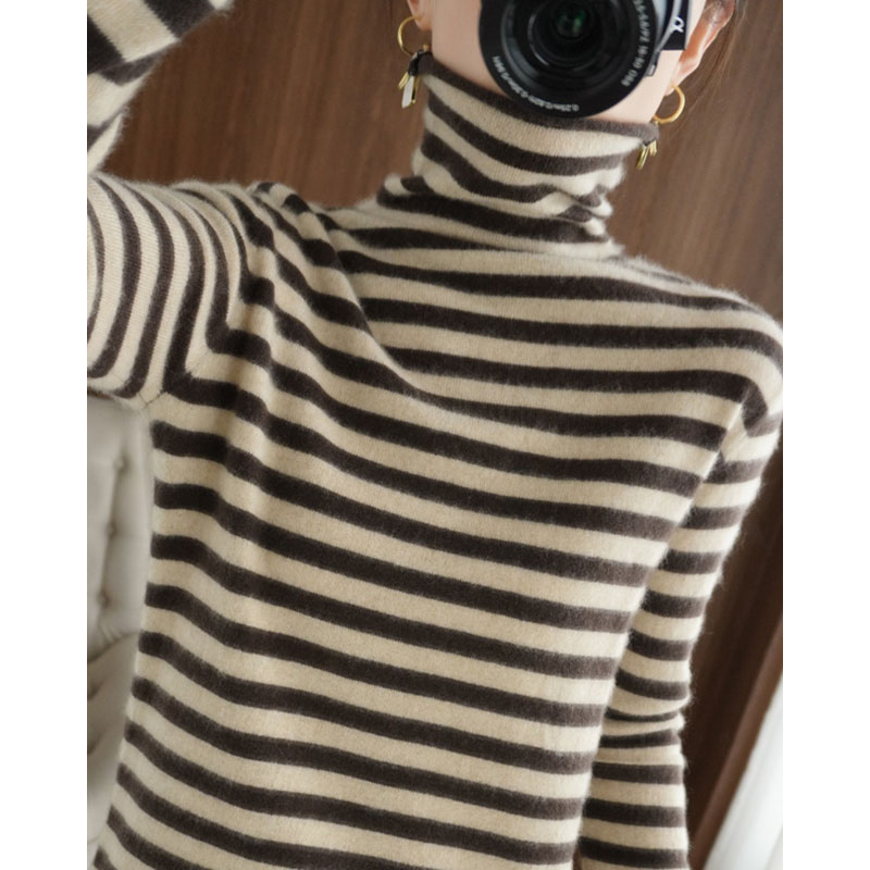 秋冬加厚高领针织衫女洋气内搭条纹毛衣显瘦时尚堆堆领打底1122z