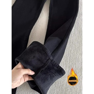 加绒黑色微喇牛仔裤女秋冬加厚高腰弹力高个子加长修身显瘦喇叭裤