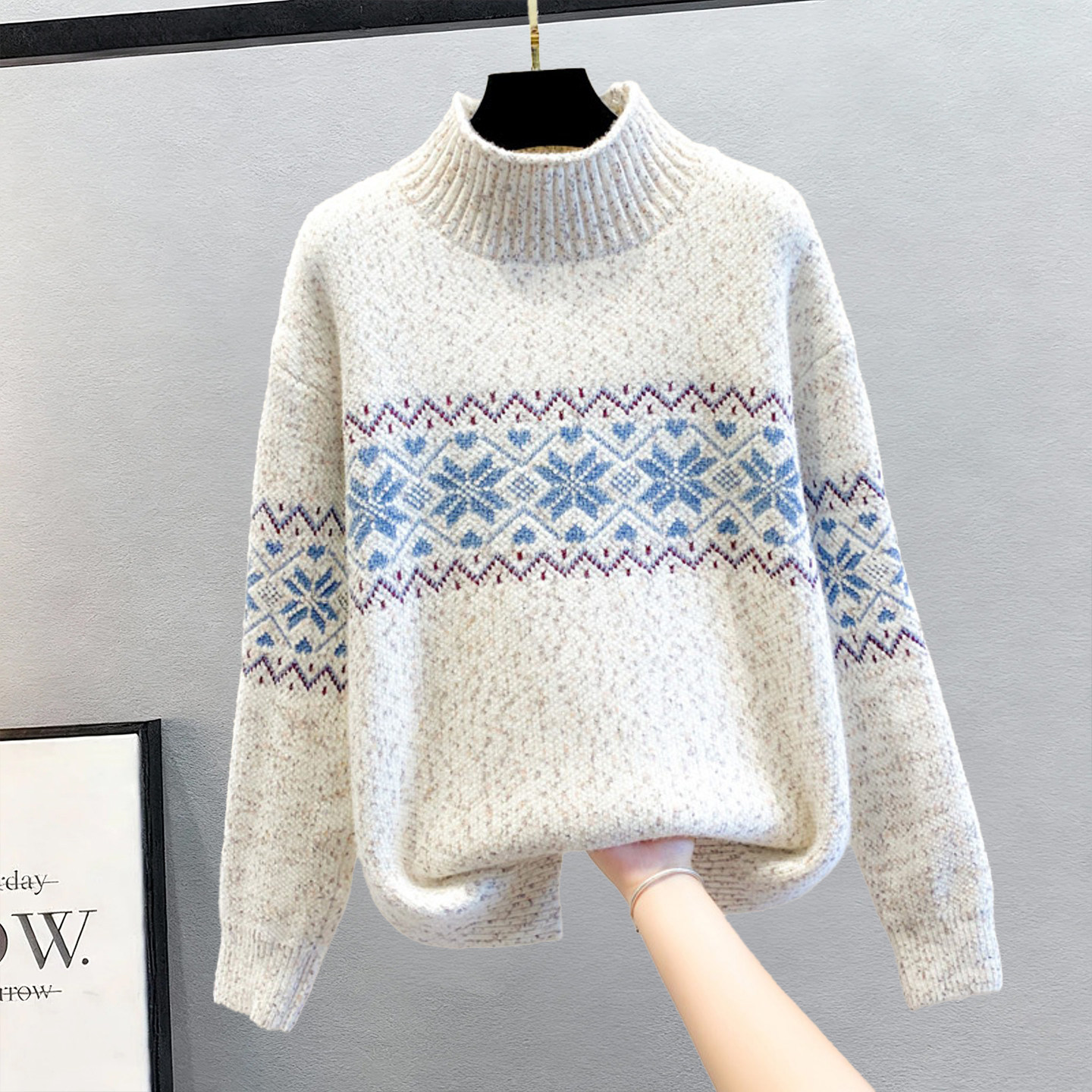 初中生不起球加厚米色毛衣女2025冬季慵懒风宽松针织爆款内搭上衣