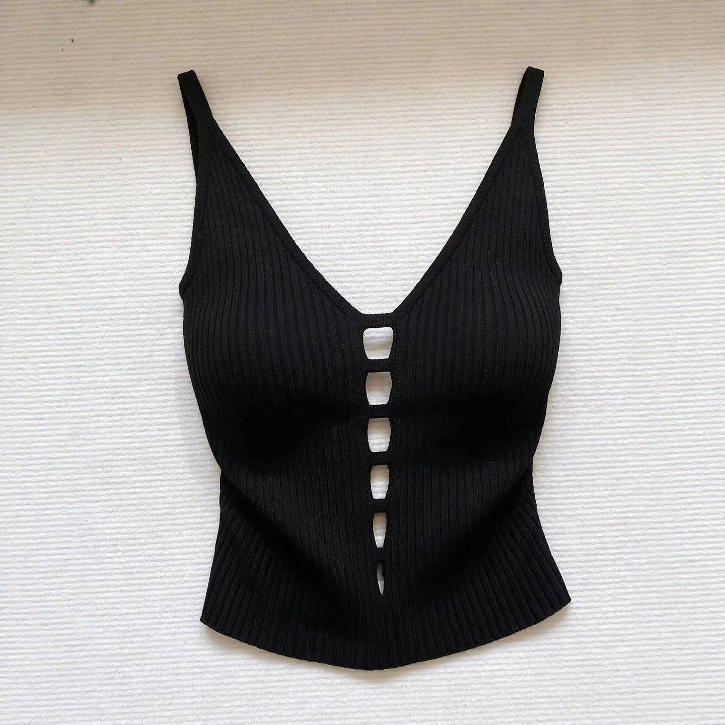 黑色V领针织吊带背心女外穿内搭性感辣妹低领低胸短款上衣