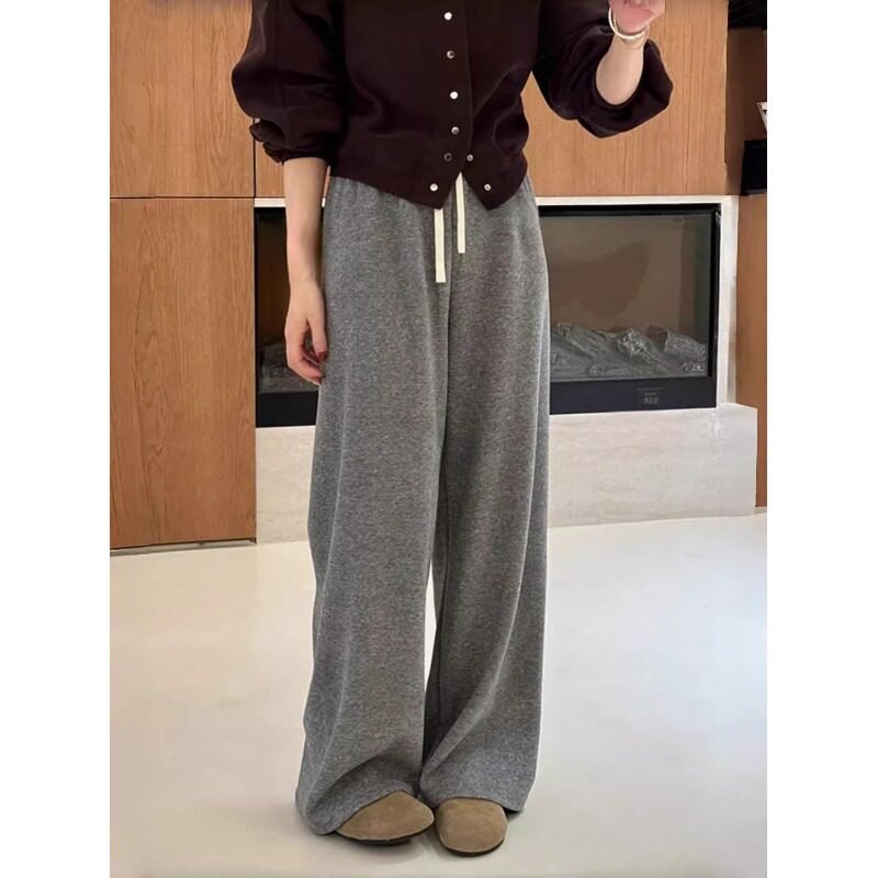 灰色运动裤女秋冬新款宽松直筒裤软糯垂感欧货糯米裤高腰休闲卫裤