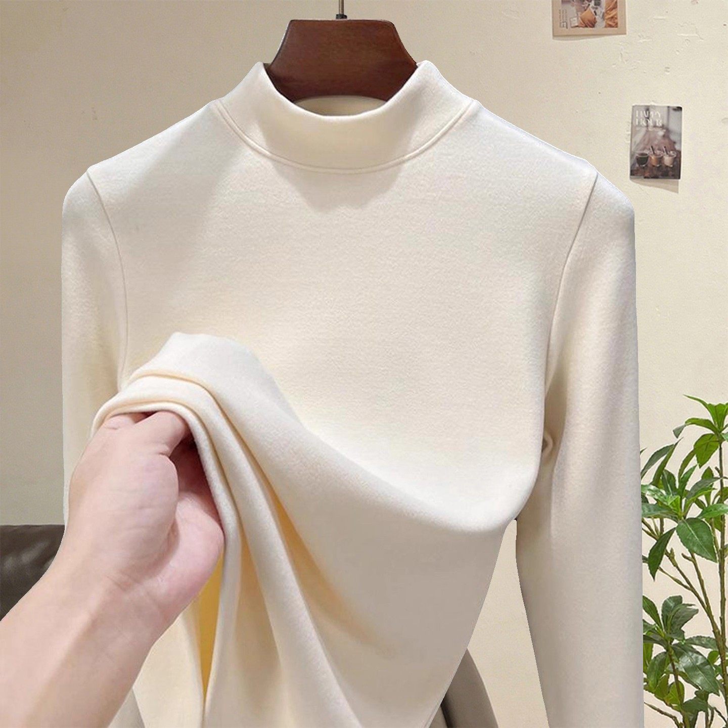 半高领德绒保暖内衣女秋冬小香风内搭磨毛中领打底衫加厚加绒秋衣,运动/瑜伽/健身/球迷用品,瑜伽t恤,淘宝优惠券,粉丝福利购,淘宝优惠卷