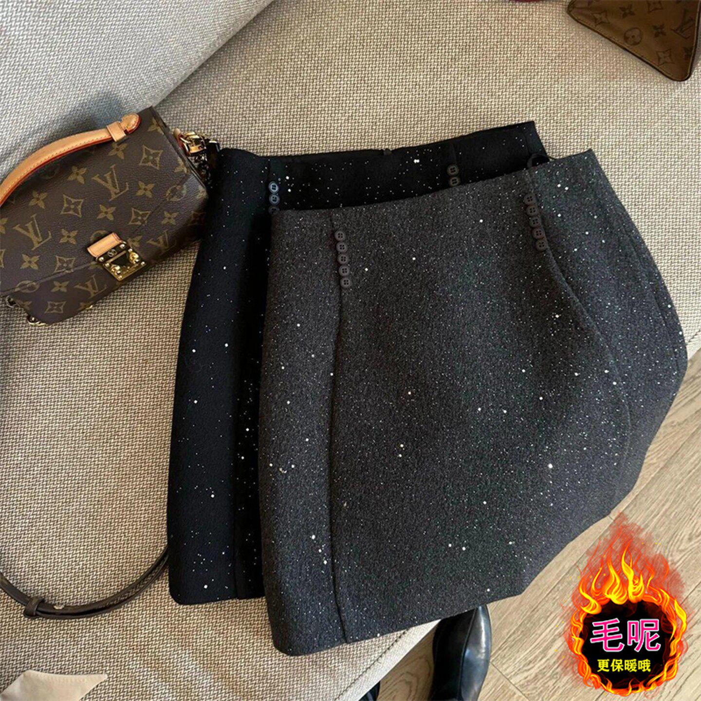 灰色亮片毛呢半身裙女秋冬新款高腰显瘦a字短裙防走光气质包臀裙,女装/女士精品,半身裙,淘宝优惠券,粉丝福利购,淘宝优惠卷