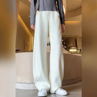 裤子女直筒阔腿裤秋冬2024新款小个子白色运动卫裤显瘦香蕉裤