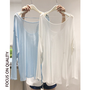 冰丝防晒罩衫女夏季薄款泳衣外搭长袖T恤鲨鱼裤搭配的瑜伽服上衣