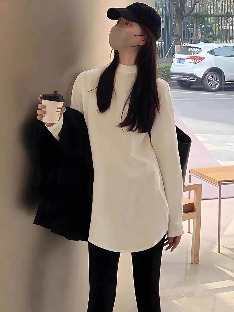 中长款半高领打底衫女秋冬内搭加绒白色长袖T恤搭配鲨鱼裤的上衣,女装/女士精品,T恤,淘宝优惠券,粉丝福利购,淘宝优惠卷