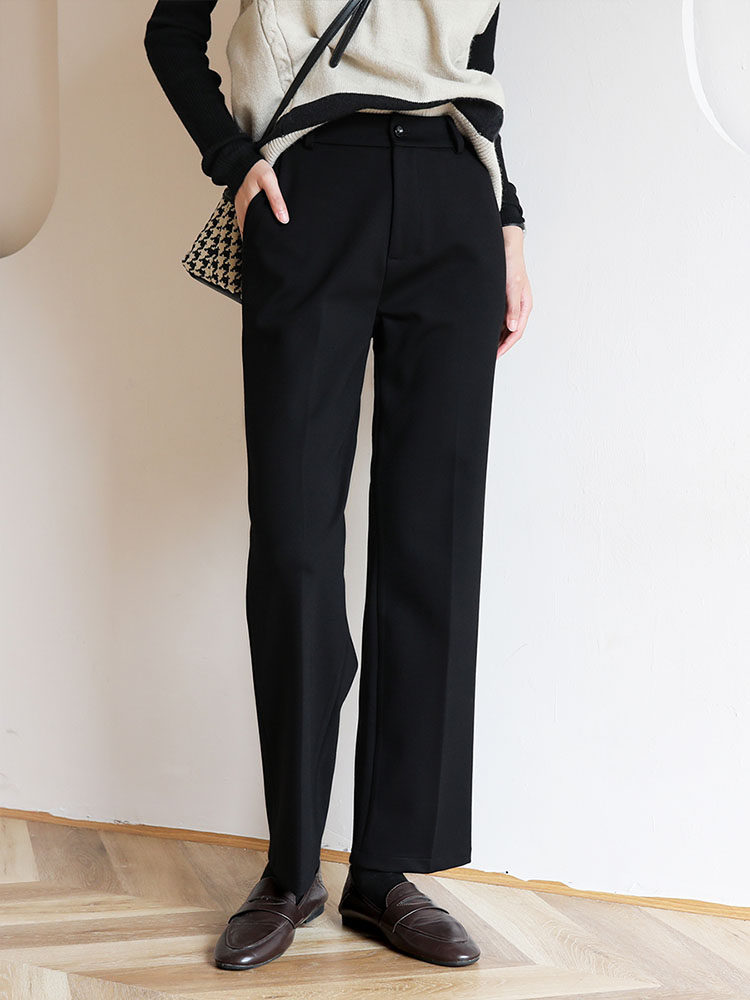 黑色西装裤女秋冬加厚毛呢裤子高腰显瘦西裤通勤休闲直筒阔腿裤