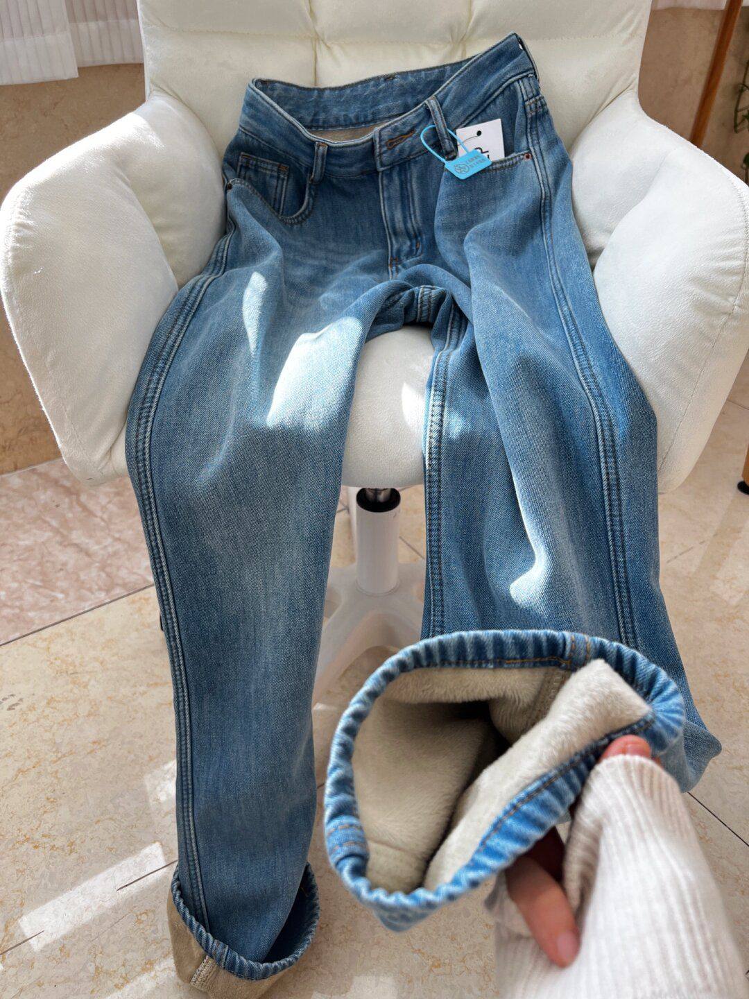 加绒牛仔裤女秋冬加厚保暖高腰直筒宽松垂感复古蓝长裤窄版阔腿裤,女装/女士精品,牛仔裤,淘宝优惠券,粉丝福利购,淘宝优惠卷