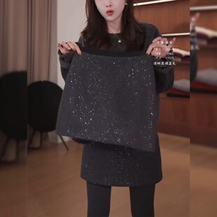 欧货亮闪闪亮片毛呢半身裙女秋冬高腰显瘦a字短裙气质打底包臀裙
