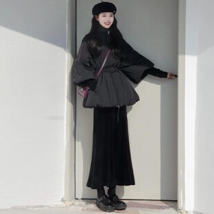 黑色鱼尾裙半身裙女秋冬步步生莲高腰显瘦a字长裙加厚加绒包臀裙