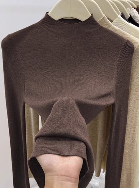 咖色半高领打底衫T恤女春秋2026修身软糯小香风内搭美拉德1230r1