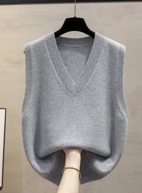 1128wV领灰色针织马甲背心女冬休闲百搭配衬衫T恤叠穿毛衣背心