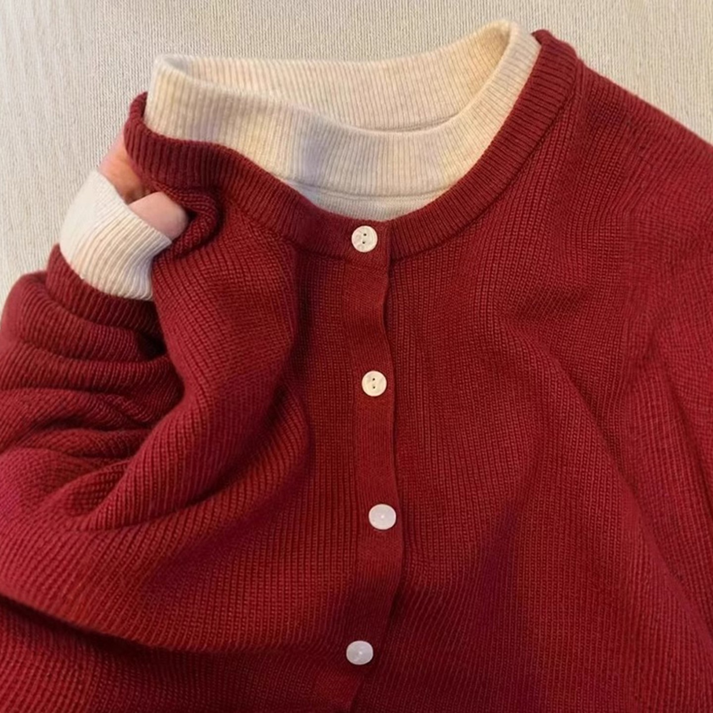 圣诞氛围感红色开衫毛衣女秋冬季2025新款内搭打底针织衫上1206r