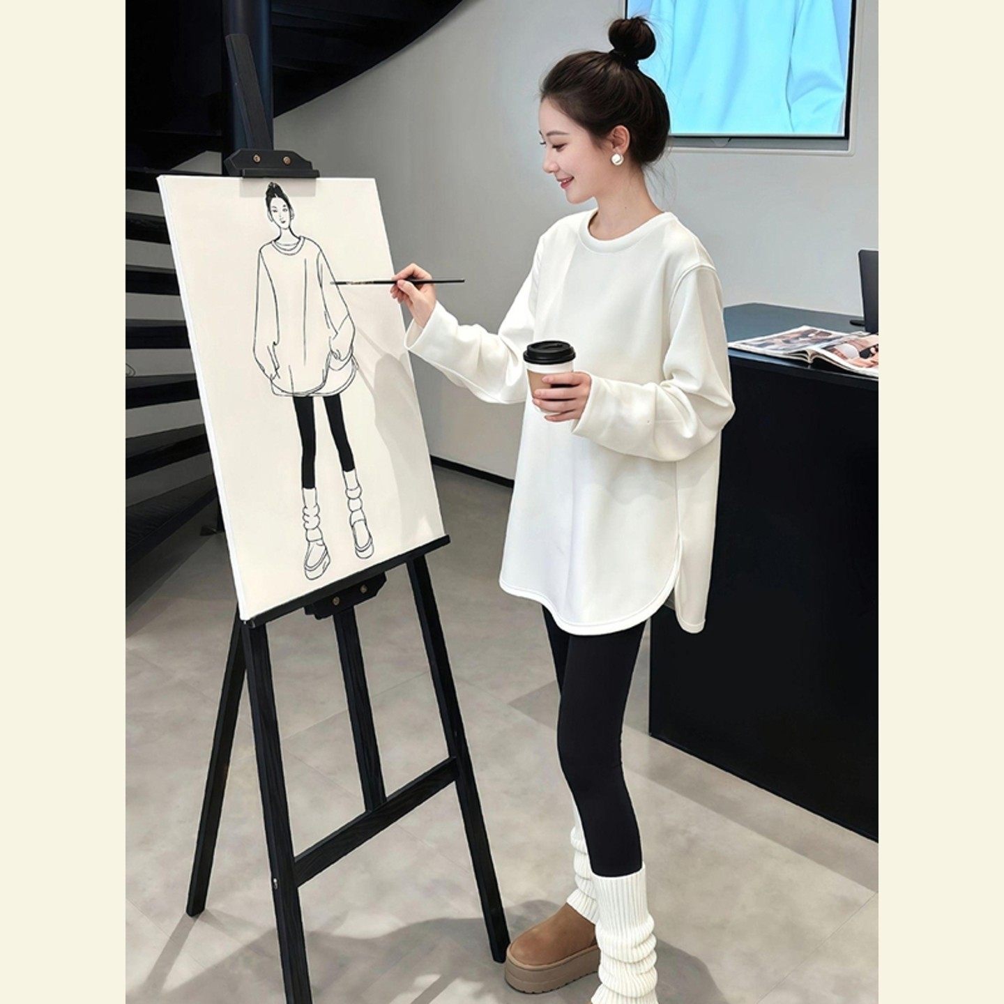 白色中长款加绒打底衫女秋冬宽松叠穿内搭遮屁股配鲨鱼裤的上衣,女装/女士精品,蕾丝衫/雪纺衫,淘宝优惠券,粉丝福利购,淘宝优惠卷