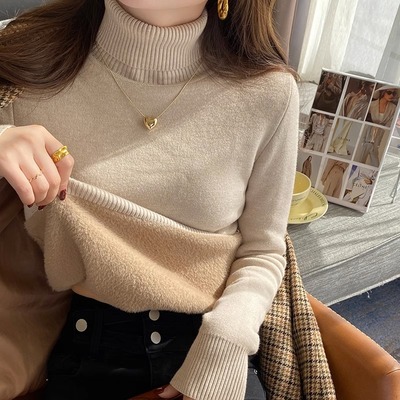 一体绒加绒加厚打底衫女冬配大衣内搭高领毛衣保暖针织上衣1205w