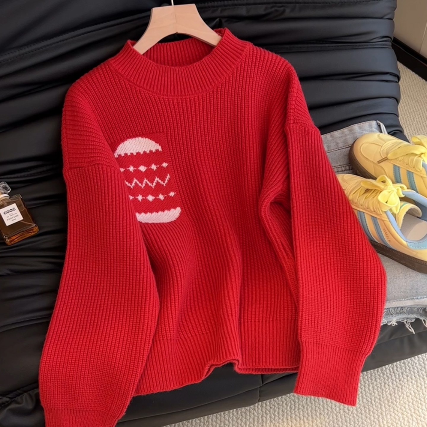 红色内搭打底针织毛衣女2025新款早秋季独漂亮多巴胺巨好看1206r