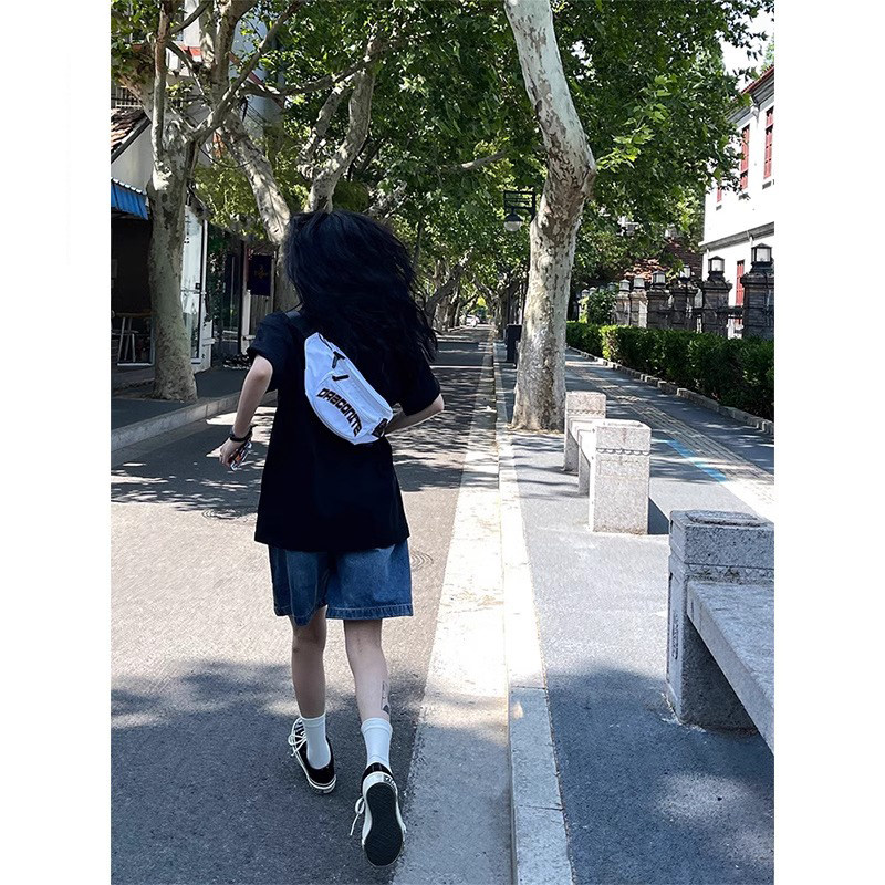 复古牛仔短裤女五分裤夏季薄款高腰宽松梨形身材a字裤百搭中裤