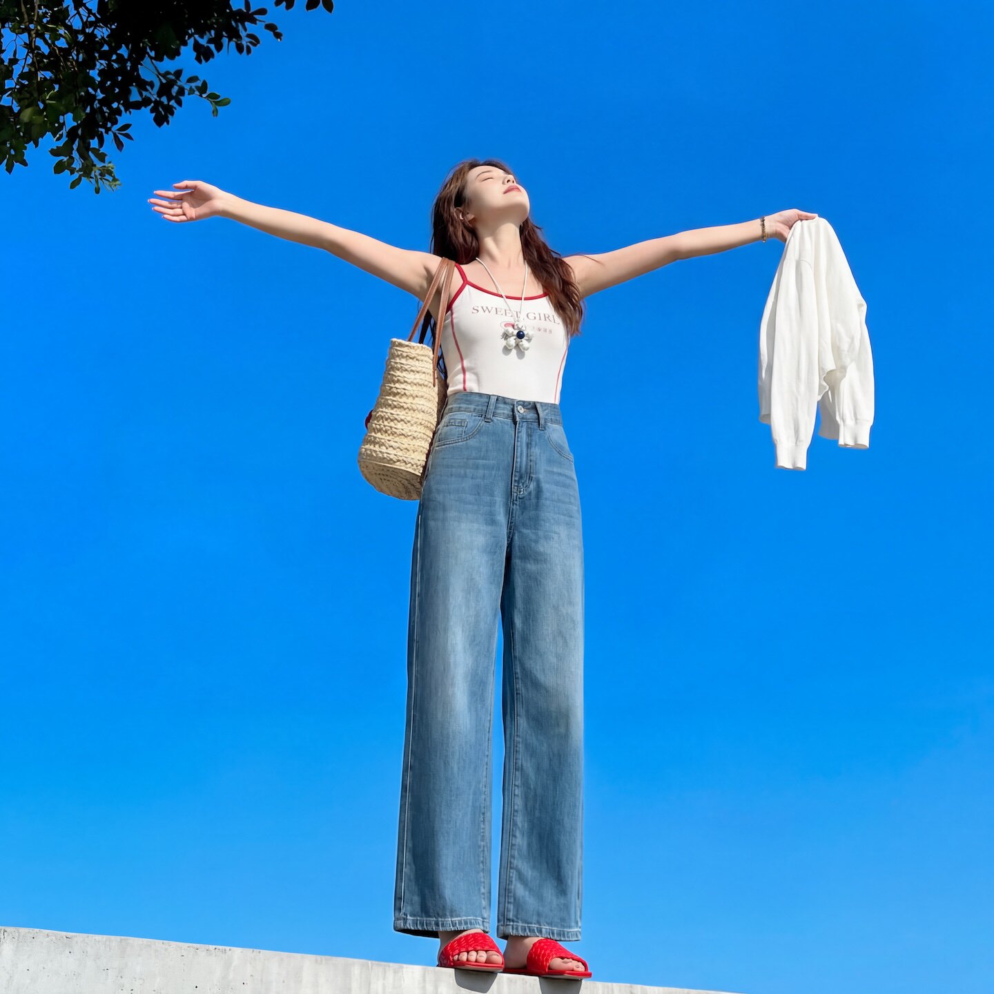 九分冰丝牛仔裤阔腿裤女夏季超薄高腰小个子天丝莱赛尔直筒法棍裤