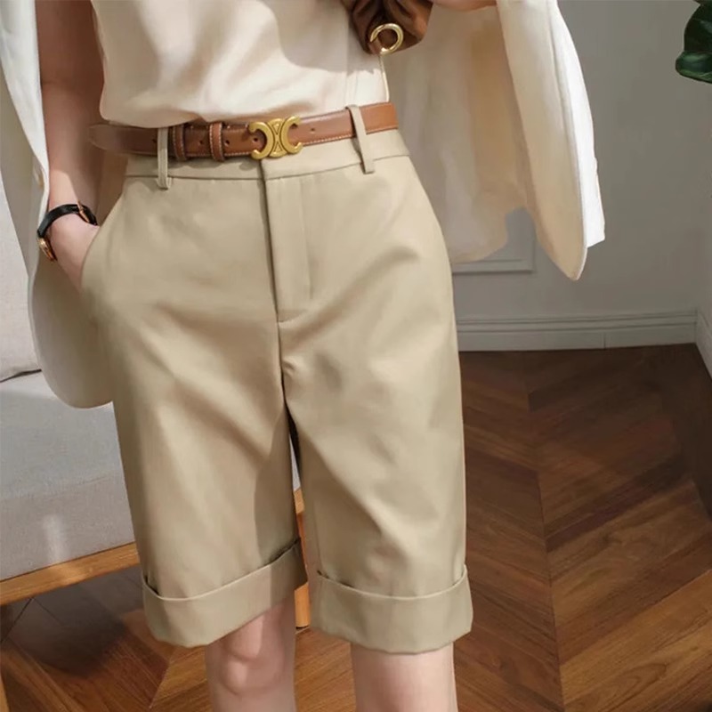 卡其色西装短裤女夏季新款通勤百搭西裤百慕大中裤高腰休闲五分裤