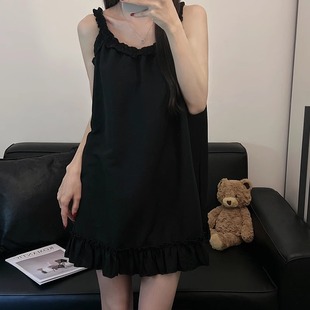 黑色吊带睡裙女夏天新款 家居服裙子 薄款 网红风甜美纯色睡衣夏季