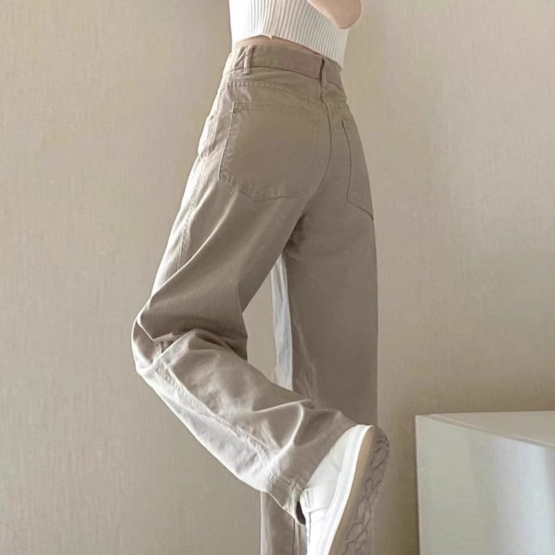 卡其色直筒牛仔裤女春秋高腰显瘦休闲百搭小个子垂感窄版阔腿裤,女装/女士精品,牛仔裤,淘宝优惠券,粉丝福利购,淘宝优惠卷