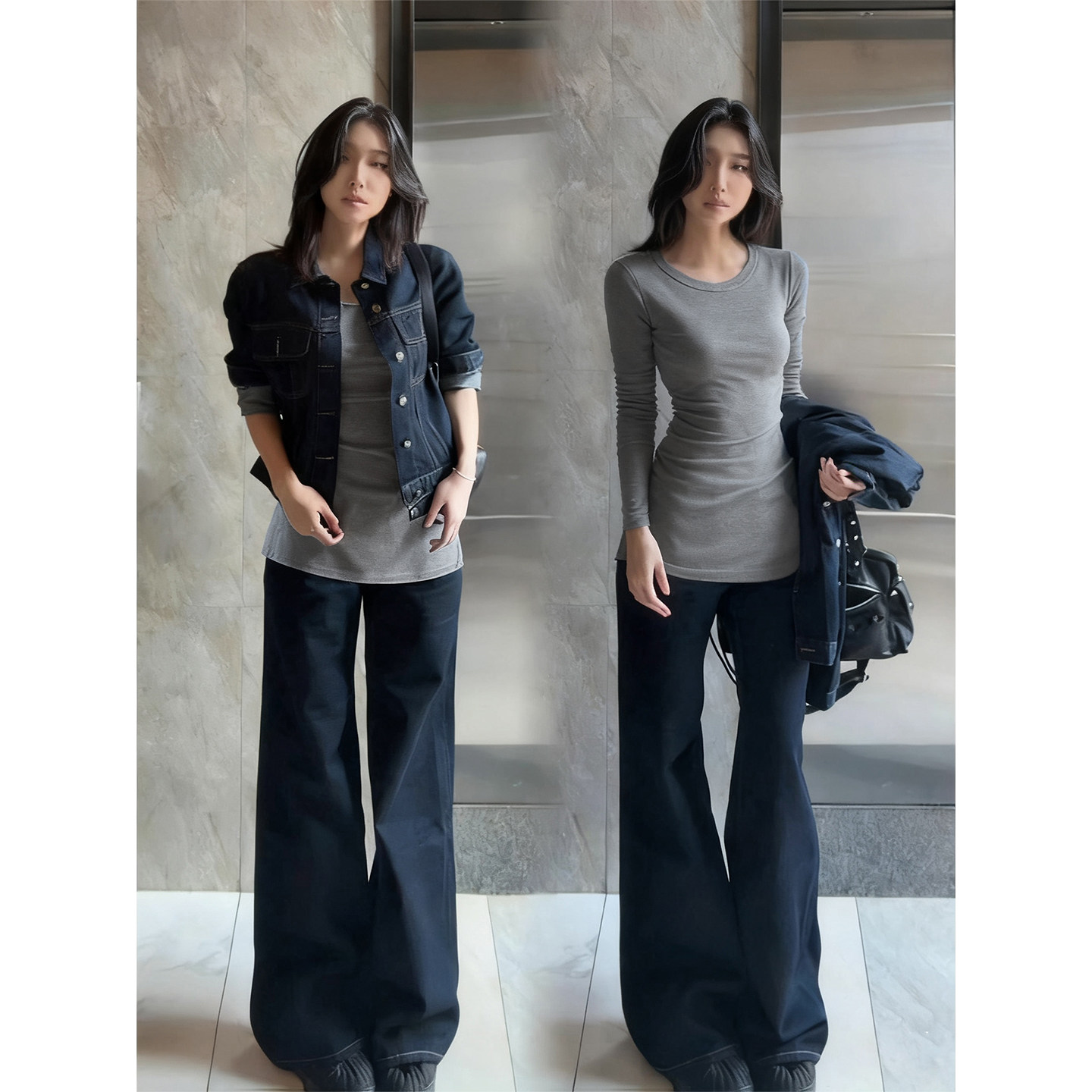 中长款灰色打底衫女秋冬修身长袖t恤遮屁股卫衣内搭配鲨鱼裤上衣