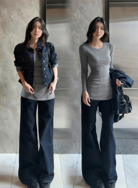 中长款灰色打底衫女秋冬修身长袖t恤遮屁股卫衣内搭配鲨鱼裤上衣