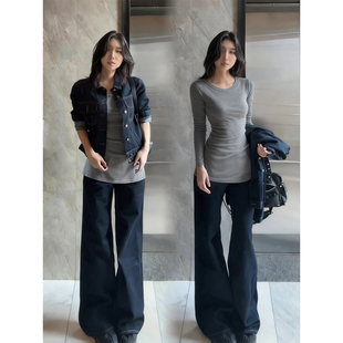 中长款灰色打底衫女秋冬修身长袖t恤遮屁股卫衣内搭配鲨鱼裤上衣